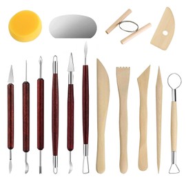 Fidqiog 15 Pcs Pottery Tools, Polymer Clay Tool Kit Set with Comfortable Wooden Handle, Air Dried Clay Tools for Carving Modeling Trimming Sculpting, Pottery Kit for Adults Kids Amateur Professional