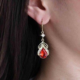 Yheakne Vintage Teardrop Sapphire Earrings Sapphire Crystal Dangle Earrings Blue Rhinestone Drop Earring Waterdrop Gemstone Earring Jewelry for Women (Red)