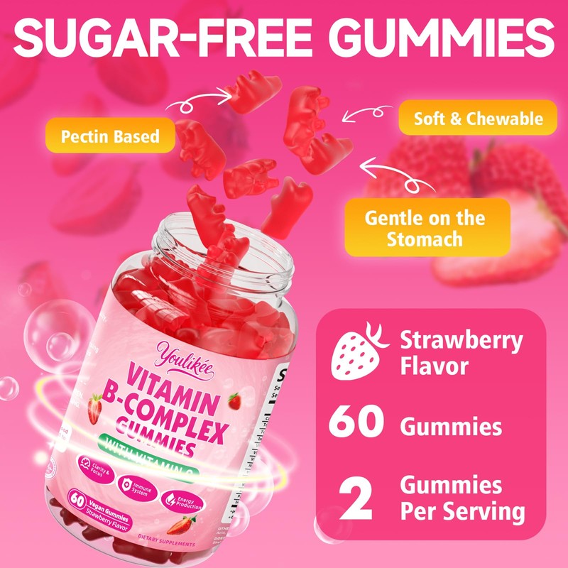 Youlikee Vitamin B-Complex Gummies for Women & Men, Methyl B12,