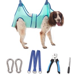 Kkiimatt Pet Grooming Hammock Harness, Dog Grooming Hammock Small Dogs, Dog Nail Trim Hammock with Nail Clippers, Dog Hammock for Care with Wide Strap (X-Large 30 kg Max/Turquoise)