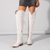 Krypthixor White Thigh High Cowboy Boots With Lace Up Over