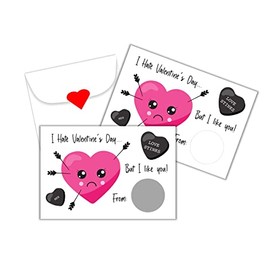 Cathy Wraps Valentine's Day Scratch Off Card for Kids with Anti-Valentine Design, DIY Class Valentines, Pack of 24 Cards with Envelopes