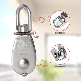 Jiaxitek 12 Pack M20 Single Pulley Block,304 Stainless Steel 360° Swivel Pulley Wheel Roller,Pulley System for Crane, Marine, Industrial, Construction, Shoulder Pulley, Safe Loading to 75KG