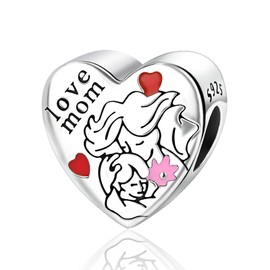 YUMINN Love Mum Charms 925 Sterling Silver for Bracelets and Necklaces Dangle Pendant Beads Jewellery Gifts for Women and Mothers, Sterling Silver, Cubic Zirconia