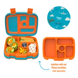 Bentgo® Kids Prints Tray with Transparent Cover - Reusable, BPA-Free, 5-Compartment Meal Prep Container with Built-In Portion Control for Healthy Meals At Home & On the Go (Planes)