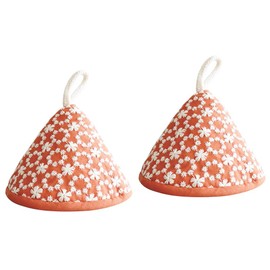 Triangle Pot Holder, Set of 2, Heat-resistant Mittens, For Stovetops, Stylish, Cute, Floral Pattern, Scandinavian Style, Pot Lid, For Both Left and Right Use, Convenient Storage (Orange)