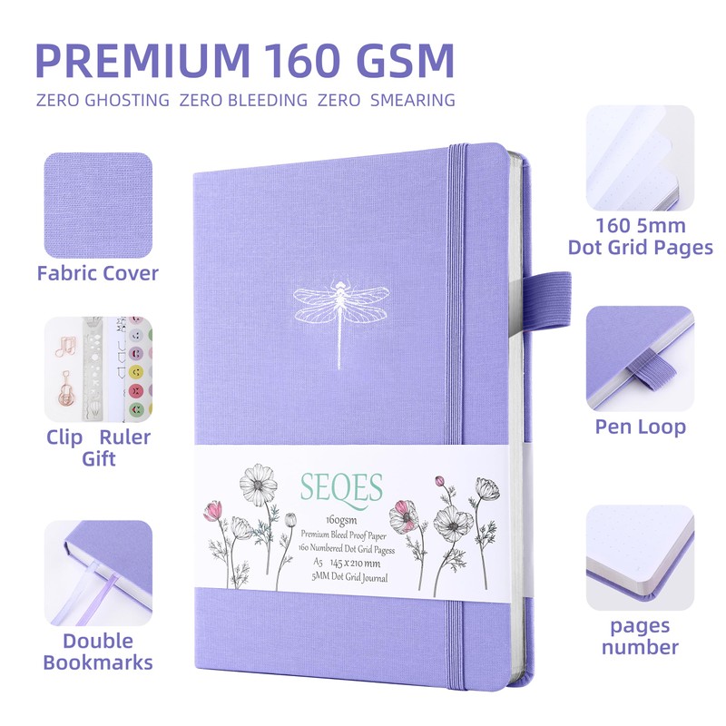 SeQeS A5 Bullet Dotted Journal Notebook | 160gsm Thick Bleedproof