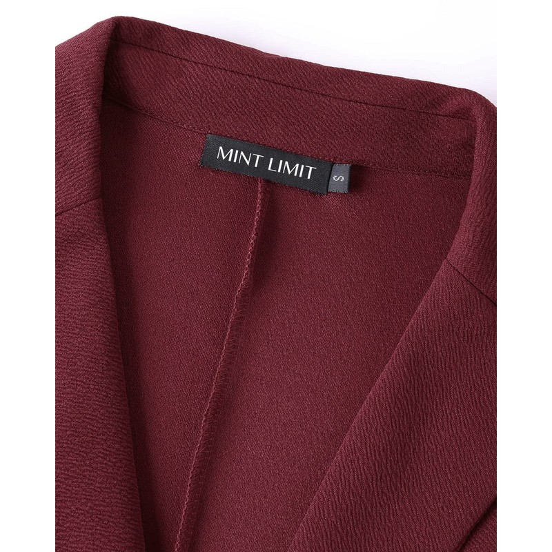MINTLIMIT Women's Solid Patterned Formal Single Button Up Blazer Jacket，Burgundy,L