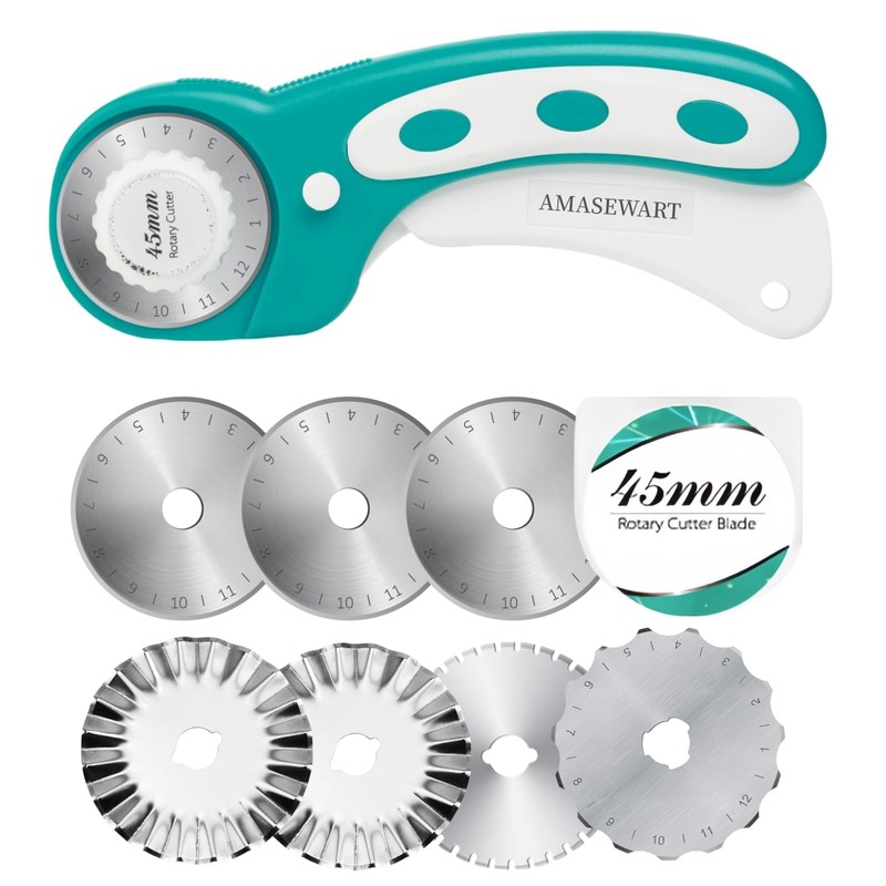 45mm Rotary Cutter for Fabric with 8pcs Rotary Blades, Rolling