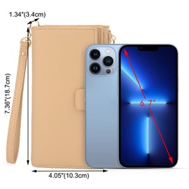 UTO Women's RFID Blocking Wallet Large Capacity Vegan Leather Clutch Wallet 21 Card Slots Holder Organiser Vegan Purse with Wristlet Cream, apricot, Classic