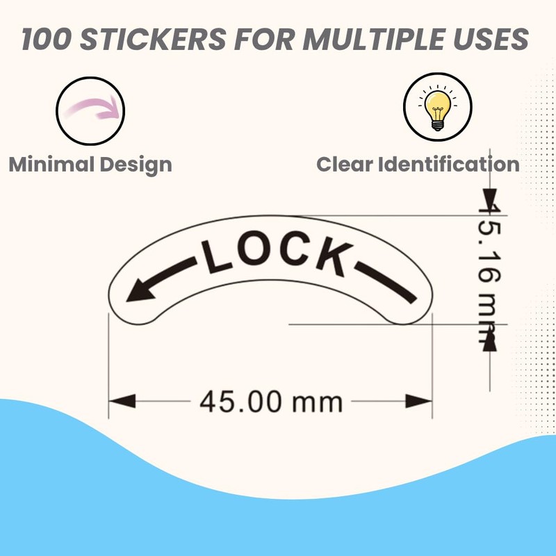 Lock/Unlock Directional Self-Adhesive Stickers, 100Pcs Transparent Labels with Strong Adhesive