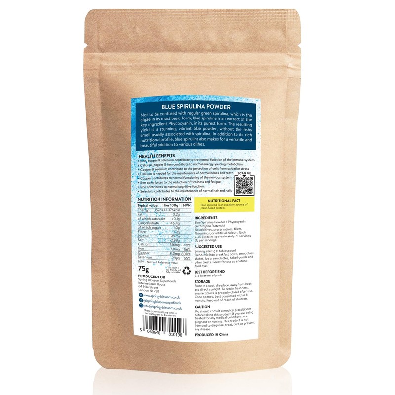 Spring Blossom 75G Blue Spirulina Powder 100% Natural Phycocyanin Vibrant