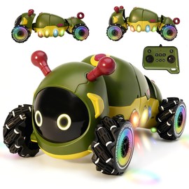 Rc Stunt Remote Control Car Toys, 4WD Hand Remote-Controlled Bionic Caterpillar Car and Lights & Insect Chirping Effects,360° Stunt Drift & Most Terrains, 3-12 Year Old Boys Girls Gift (Green bugs)