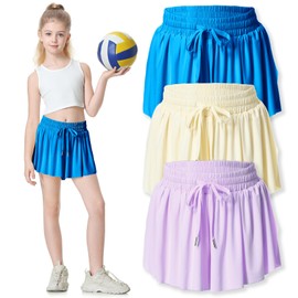 Purple Girls Athletic Shorts for Big Girls,Butterfly Shorts for Girls 7-8 Years, Girls Flowy Shorts with Spandex Liner and Elastic Waist for Fitness, Running, Sports Blue Cream Purple S