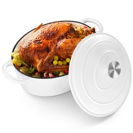 HaSteeL Oval Cast Iron Dutch Oven, 5 QT Enamel Deep Pot with Lid, Non Stick Casserole Cookware for Sourdough Bread Baking, Great for Braising, Simmering, Poaching, Slow Cooking, Stewing, Frying, White