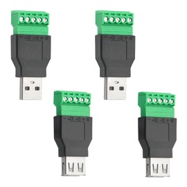 WMYCONGCONG 4 PCS USB 2.0 A Screw Terminal Block Connector Male Female Plug to 5 Pin Female Bolt Screw w/Shield Terminal Adapter Connector Converter 300V 8A (2 Male + 2 Female)