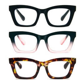 prtcslwd 3 Pack Reading Glasses for Women Oprah Style Oversized Square Spring Hinge Blue Light Blocking Glasses (3PC-Black/Blackpink/Tortoiseshell, 1.0, multiplier_x)