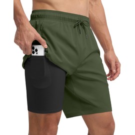 Willit Men's Swim Trunks Swim Shorts Quick Dry Beach Board Shorts Compression with Pockets Army Green M