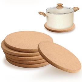 6Pcs Cork Trivet Set - 19CM Round Thick Corks Placemats Set, Wooden Non Slip Durable Coasters, Corks board Placemats, Multifunctional Cork Mat for Table & Countertop