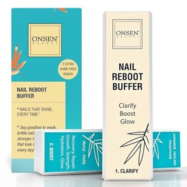Onsen Secret Professional Nail Buffer Block | 4-Way Buffing for Natural Shine & Healthy Natural Nails - Includes 2 Extra Shine Pads, Salon-Quality, Po