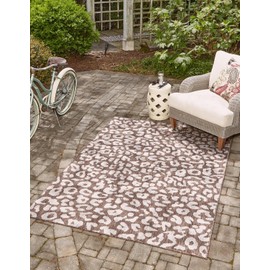 Unique Loom Outdoor Safari Collection Area Rug - Leopard (5' 3" x 7' 10" Rectangle, Brown/ Light Brown)