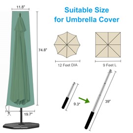 OKPOW Patio Umbrella Cover for 9ft to 12ft Outdoor Umbrellas - 420D Waterproof Garden Market Umbrella Cover Outside Parasol Covers with Zipper for Deck Pool Beach Umbrellas, Green