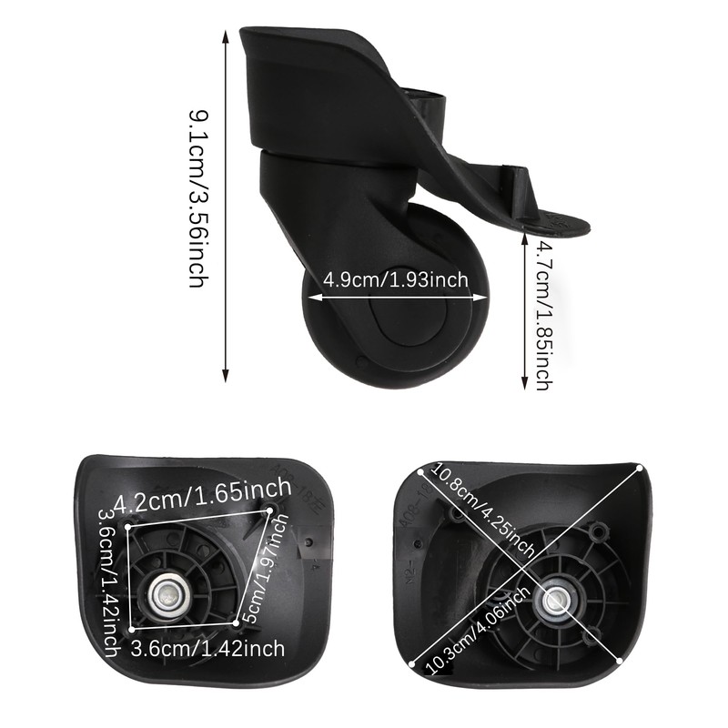 Mxfans 2 Pairs Plastic Luggage Suitcase Replacement Wheel Black 49mm