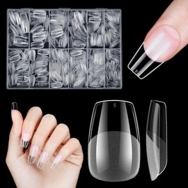 Venares Gel Nail Tips, Pack of 500 Nail Tips, Extra Short XXS Coffin, 12 Sizes, Full Cover Nail Tips for Gel Nails, Clear Soft Gel Tips, Pre-buff Artificial Nails for Sticking, Short with Box