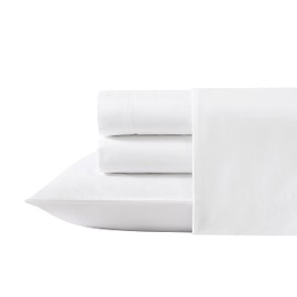Laura Ashley - King Sheet Set, Cotton Percale Bedding Set, Crisp & Cool Home Decor (Solid White, King)
