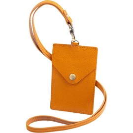 RafiCaro Vertical ID Card Holder, Genuine Leather, Italian Leather, Neck Strap, Pass Case, ID Case, Name Holder, IC Card, Commuter Pass Card, Employee ID Card, Brown