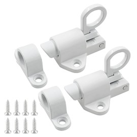 Bivethoi 2Pcs Self-Closing Latches, Resilient Bolt Latch Spring Door Lock, Aluminum Alloy Resilient Bolt Latch Security Automatic Spring Barrel Slide Gate Lock for Door and Window (White)