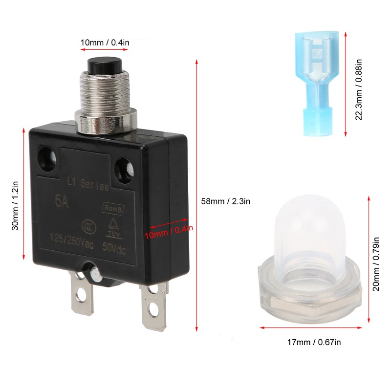5A Thermal Circuit Breaker with Quick Connect Terminals Waterproof Cap