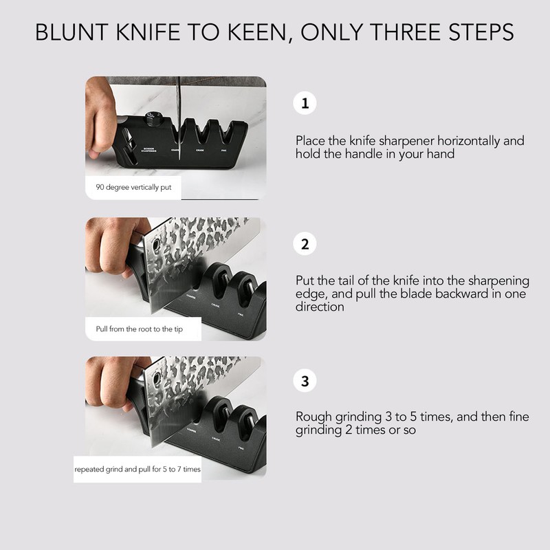 Knife Sharpener Diamond Black Ergonomic Multifunctional Adjustable 3 Stages Kitchen