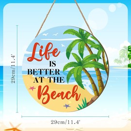HPNIUB Life is better at the beach Hanging Sign,Summer Beach Ornaments Wall Art,29 * 29cm Beach Themed Room Decor,Coastal Decor Beach Hut Accessories Seaside Bathroom Accessories