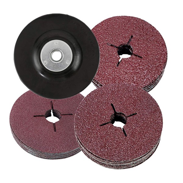 Dyna-Living 30Pcs 115mm Fiber Discs for Sanding & Grinding with Rubber Backing Pad for Angle Grinder - 24 36 60 Grits