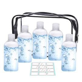 Travel Bottles for Toiletries 5 Pack 3.4 oz Travel Bottles TSA Approved Travel Size Bottles with Flip Cap Plastic Travel Bottles Leak Proof Travel Containers with Clear Toiletry Bag and Lables