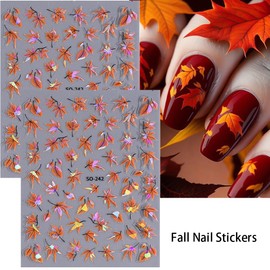 4Pcs Fall Nail Stickers Decals 3D Maple Leaves Nail Art Stickers for Nail Art Autumn Orange Leaf Nail Sticker Yellow Tree Leaf Nail Design Stickers Yellow Nail Decals DIY Nail Art Decoration for Women