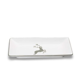 GMUNDNER KERAMIK Snack Bowl Size L 22 cm x W 11 cm x H 2.7 cm Grey Deer Crockery Handmade in Austria