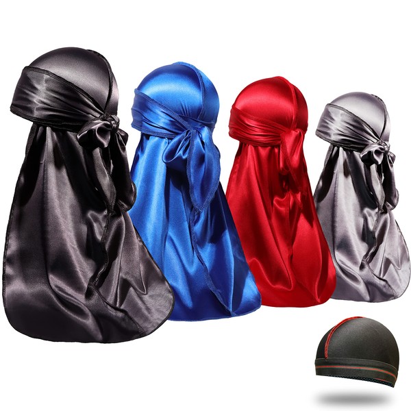 ForceWave 4PCS Silky Durags for Men Women 360 Waves with