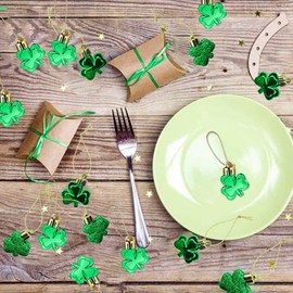 30 PCS St. Patrick's Day Shamrocks Ornament Set, Good Luck Clover Hanging Bauble Trefoil Pendant Decoration for Keyring Tree Shelf Home Decor Irish Festival, 3 Style