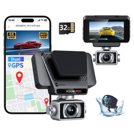 Juscar 4K Dash Cam Front and Rear, 32GB Card Included, 2160P+1080P Car Dash Camera with WiFi GPS, 3" Touch Screen, Dual Dash Camera for Cars with UHD Night Vision, G-Sensor, 24H Parking Mode