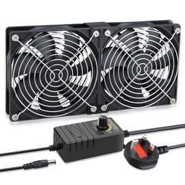 GDSTIME Dual 120mm Fan with 220V 240V AC Plug 2 x 120mm Computer Fan DC 4V 5V 12V Adjustable Fan Speed Big Airflow For Cabinet Chassis PC Machine