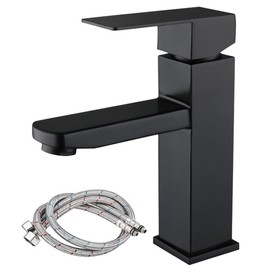 Mineup Black Bathroom Tap, Washbasin Tap, Mixer Tap, Basin, Bathroom Tap, Single Lever Mixer, Black with 60 cm Pipe