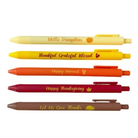 Jxueych 5pcs Fall Cute Gel Pens Autumn Reward Gift Thanksgiving Day Supplies Comfortable Writing Black Ink Medium Point 0.5 mm Gift Pretty Pens for Office Gifts (K)
