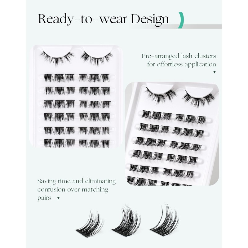 Eyelashes, Cat Eye Extensions, Cluster Lashes, Individual Eyelashes, Natural C-Curl