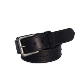 R.G. BULLCO - 1-1/2" Full Grain Leather Belt with Edge Stitch and Center Rawhide Stitch - Black - Size 38 - RGB-127