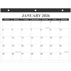 Calendar 2026 for 3 Ring Binder - Wall Calendar from January 2026 - December 2026, 12 Months Calendar with Premium Paper, 3-Hole Calendar/Planner 2025-2026, 8.5" x 11", Black