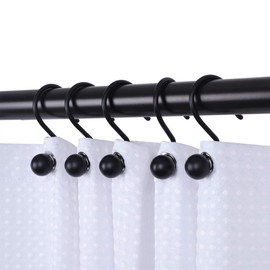 Utopia Alley HK7BK Ball Shower Curtain Hooks for Bathroom Shower Rods Curtains; Set of 12 - Black