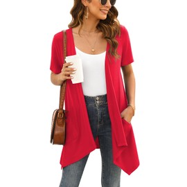 Wiwclo Veryoung Lightweight Summer Cardigan Sweater Dressy Casual, A14-red-short sleeve, S