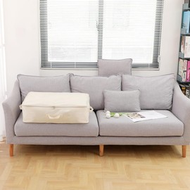 Comforter Clothes Storage Bag, 26.8 x 18 x 7.8 inches, 600D Oxford Fabric for Blanket, Quilt, Pillow, Bedding, Clothes, Sweater, Bedding, Foldable Zipper Container Tote, 2 Carrying Handles, Beige